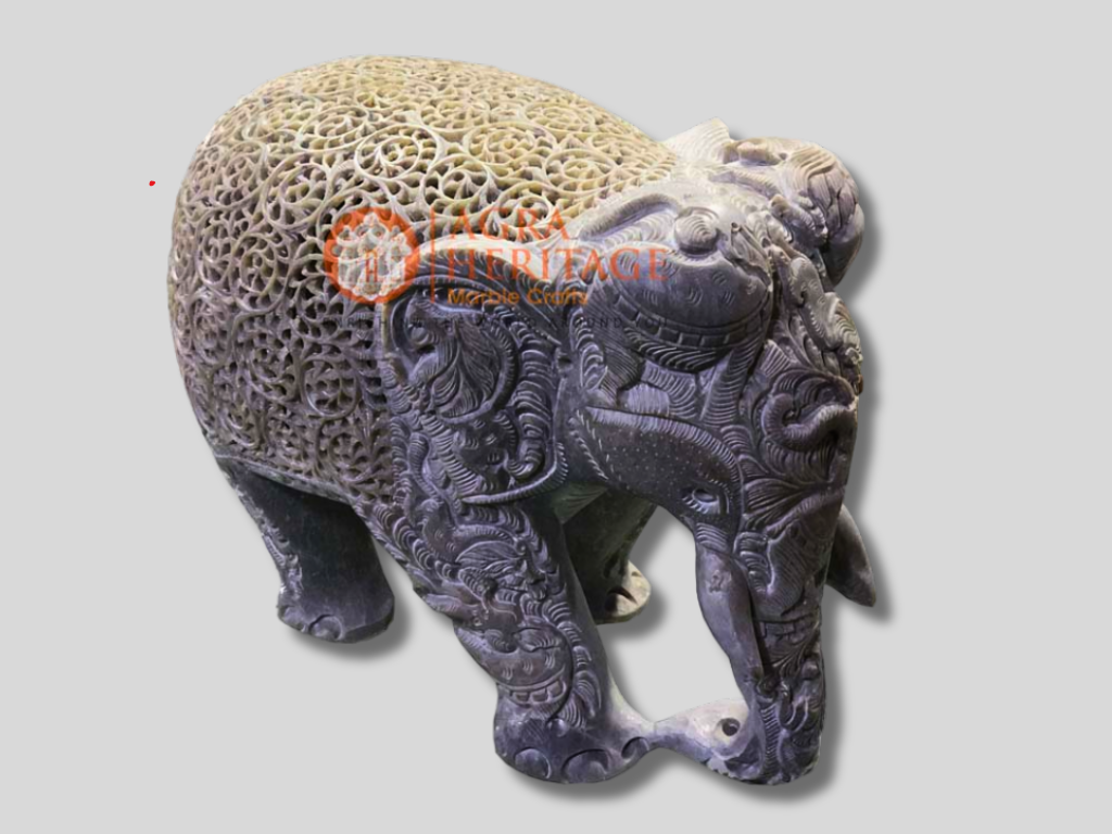 Marble Elephant Stone Statue Filigree Hand Carved Art